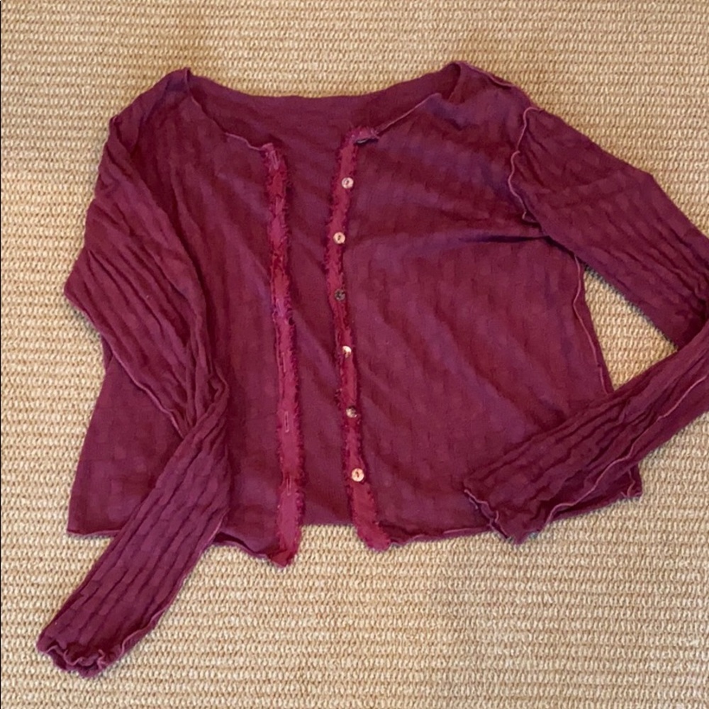 Cut loose cardigan maroon red